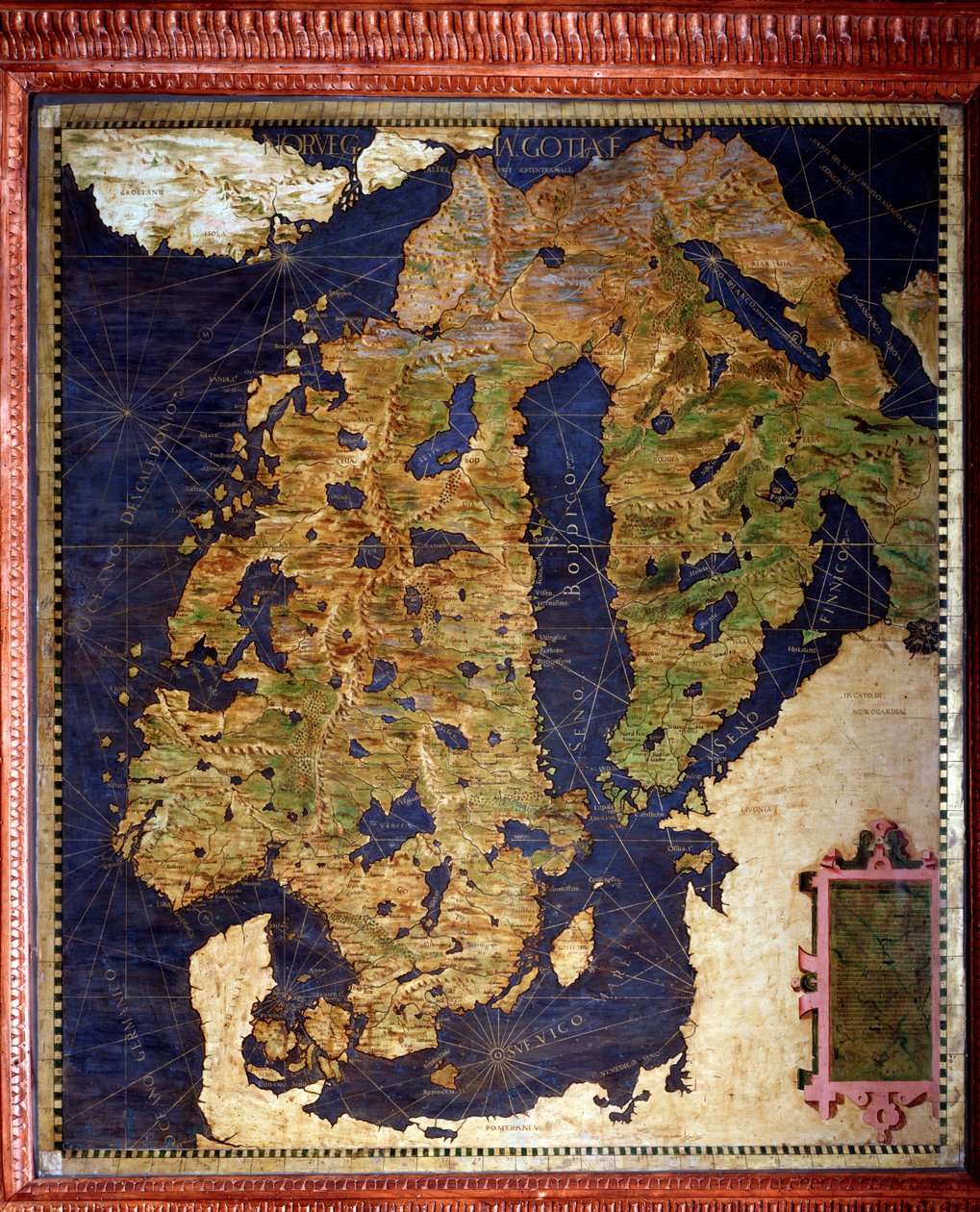 İskandinavya: Norveç, İsveç, Finlandiya. Egnazio Danti (1536-1586) matematikçi, kozmograf ve İtalyan mimar tarafından yapılan harita. 1567 civarında. Floransa, Palazzo Vecchio, Sala del Mappamondo by Egnazio Danti