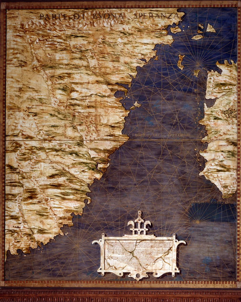 Güney Afrika ve Good Esperance Burnu Haritası Egnazio Danti (1536-1586) matematikçi, kozmograf ve İtalyan mimar tarafından yapılmıştır. 1567 civarında. Floransa, Palazzo Vecchio, Sala del Mappamondo by Egnazio Danti