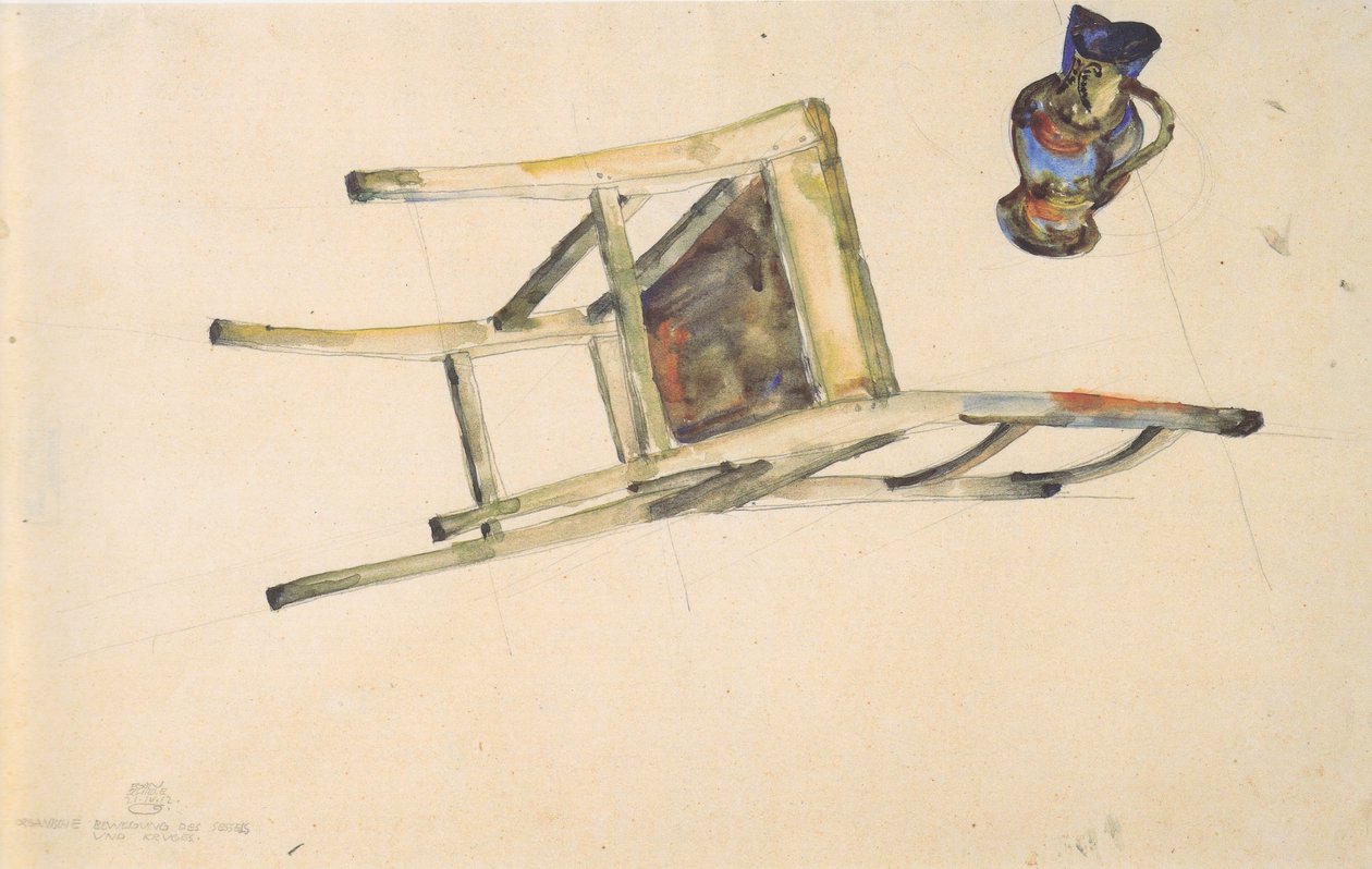 Sandalye ve sürahinin organik hareketi - 21-4-1912 by Egon Schiele