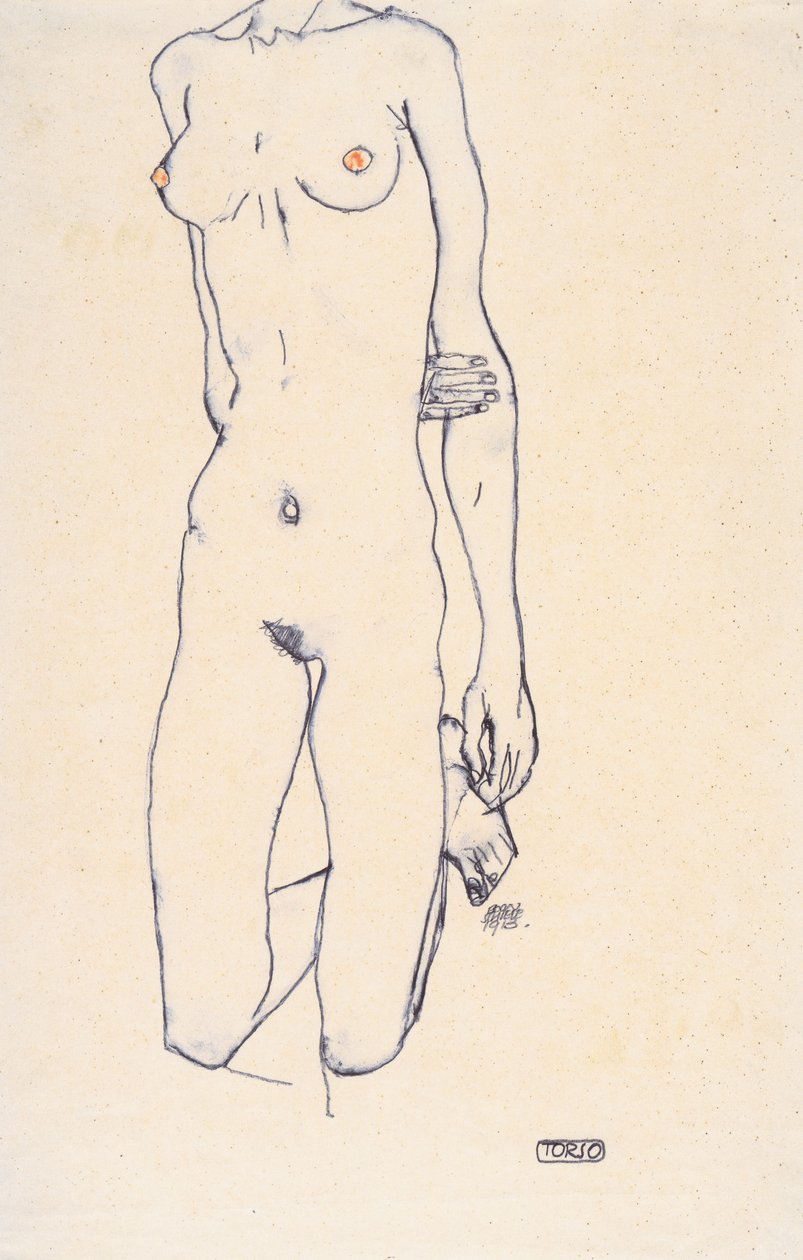 Diz çökmüş bir kızın gövdesi by Egon Schiele