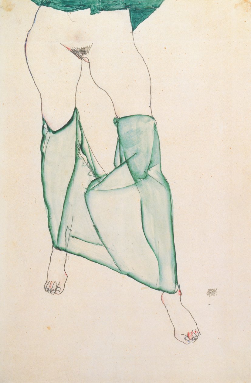 Yeşil perdeli kadın gövde by Egon Schiele