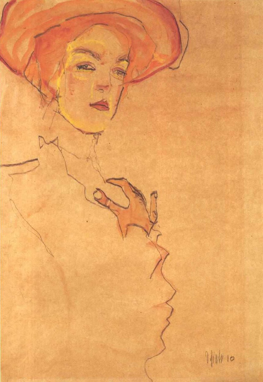 Turuncu şapkalı bir bayanın portresi by Egon Schiele
