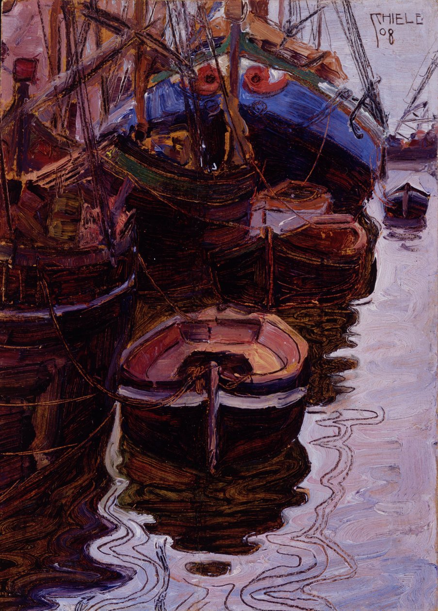 Trieste limanındaki tekneler by Egon Schiele