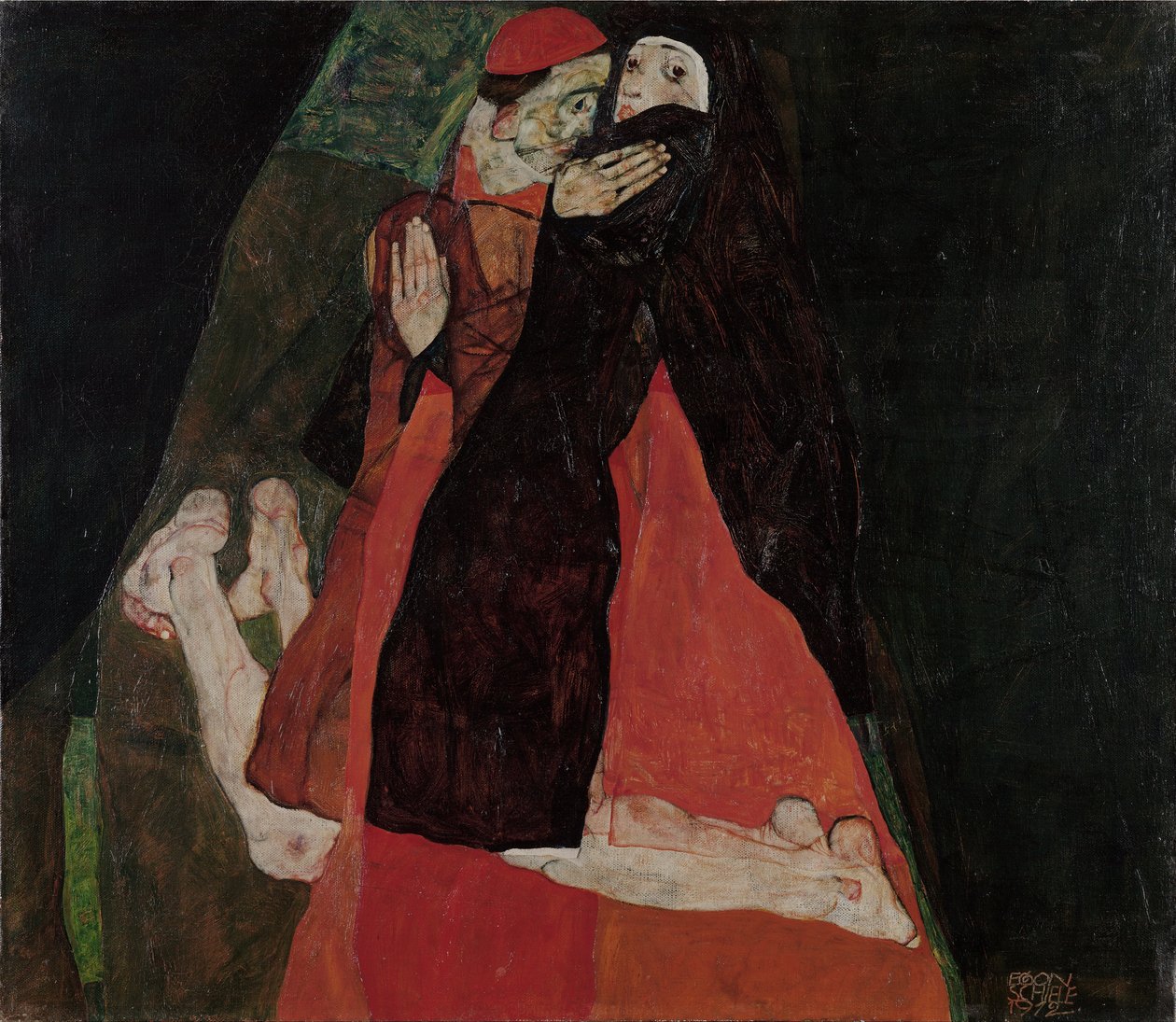 Kardinal ve Rahibe (Okuma) by Egon Schiele