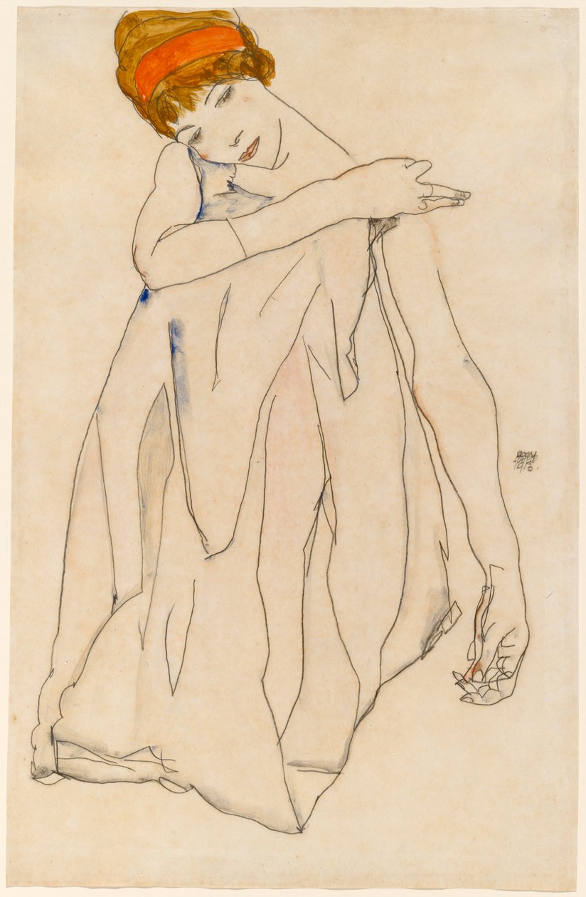 Dansçı (Die Tänzerin), 1913 (dokuma kağıt üzerine grafit üzerine wc ve guaj boya) by Egon Schiele