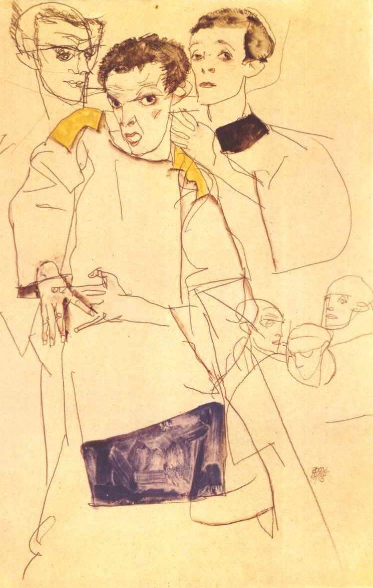 Üçlü otoportre by Egon Schiele