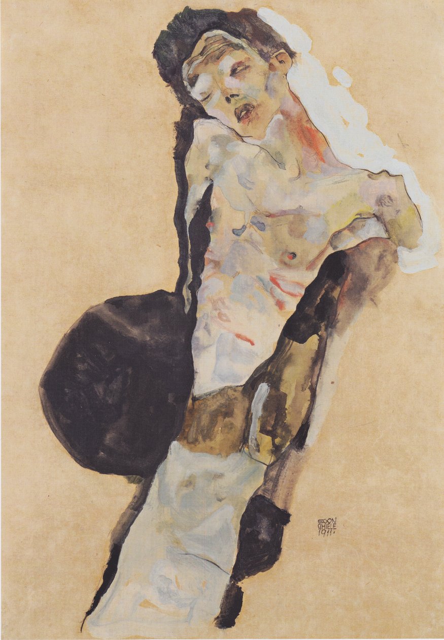Yarım perde (kendi portresi) by Egon Schiele