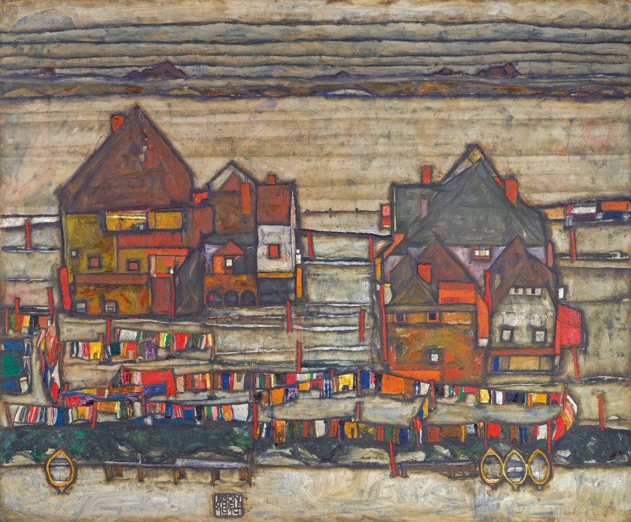 Renkli çamaşırları olan evler by Egon Schiele