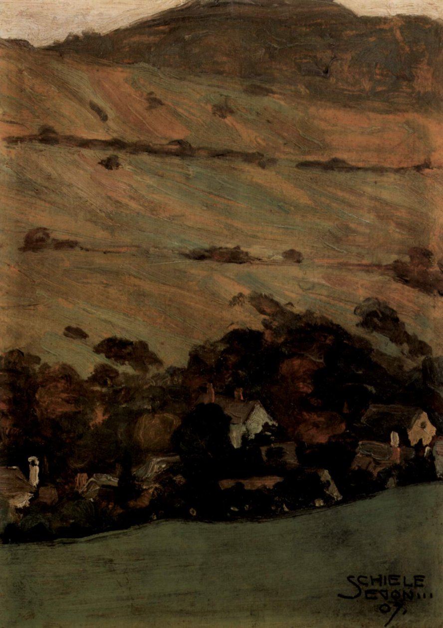 Dağların önündeki evler by Egon Schiele
