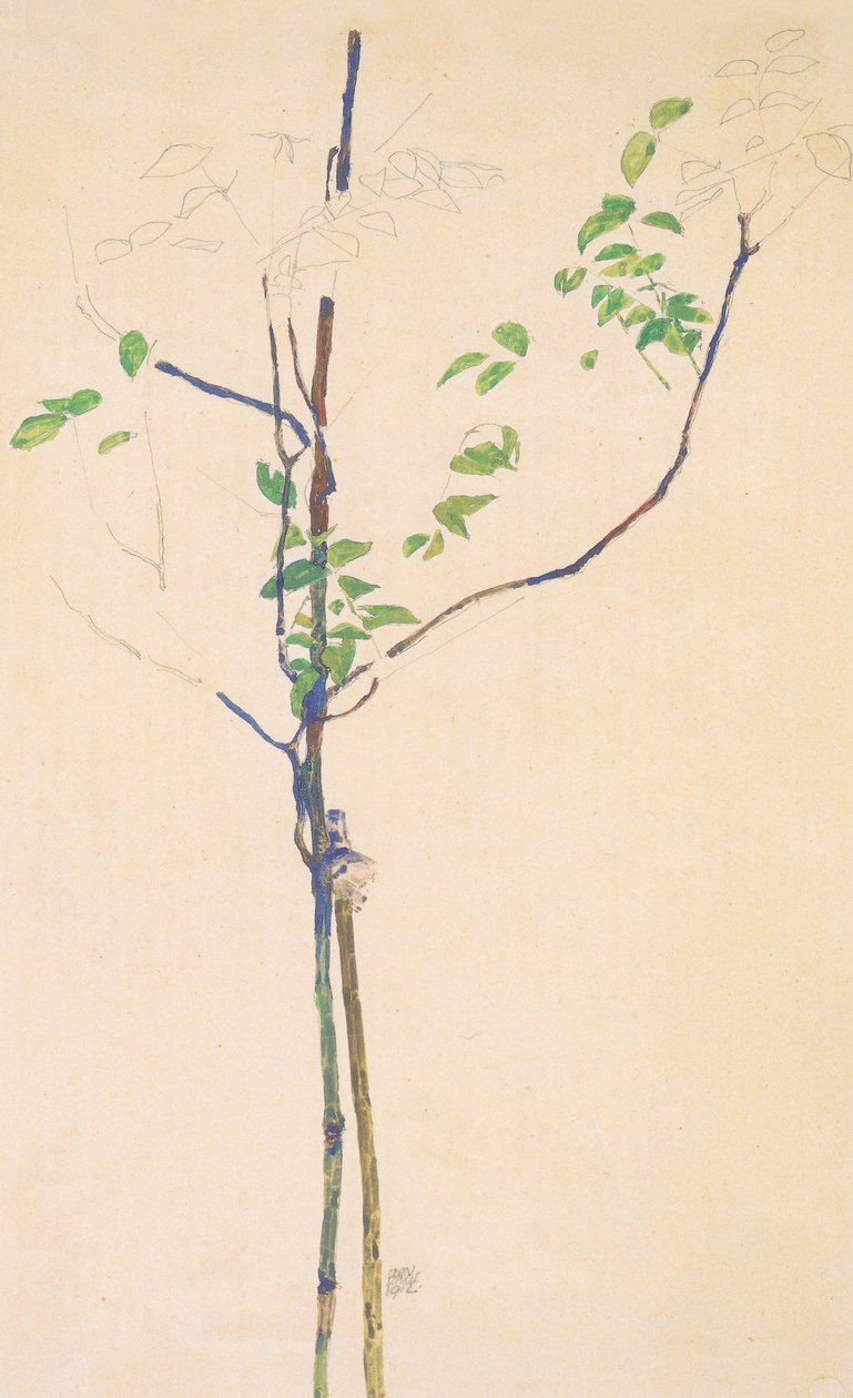 Destekli genç fidan by Egon Schiele