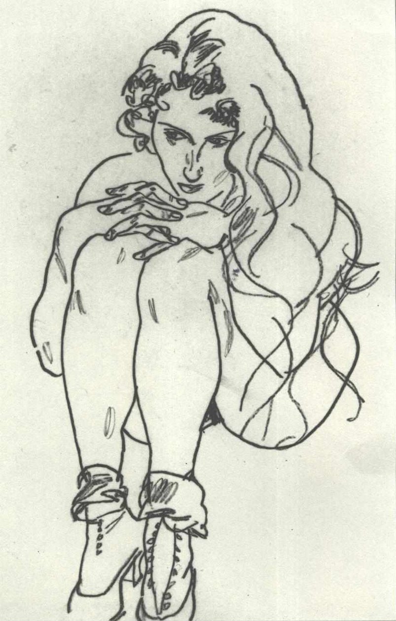 çömelmiş kadın hareketi by Egon Schiele
