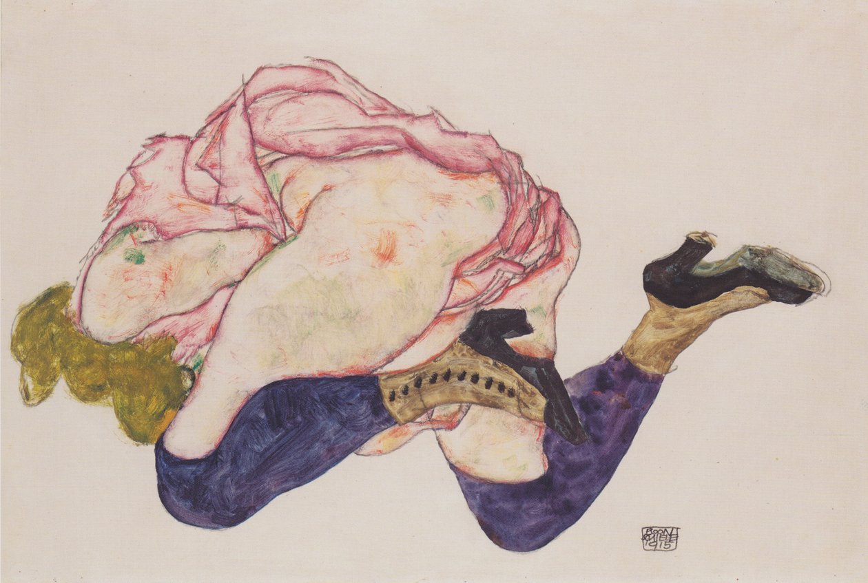 Başı eğik diz çökmüş by Egon Schiele