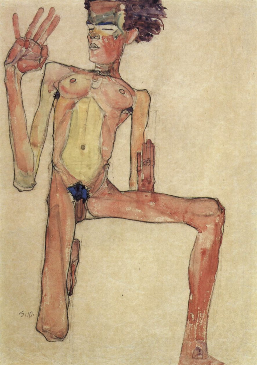 diz çökme eylemi by Egon Schiele