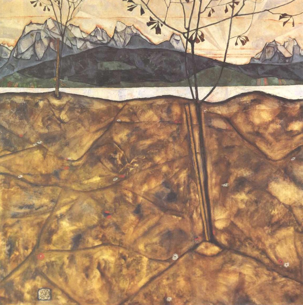 İki ağaçlı manzara by Egon Schiele