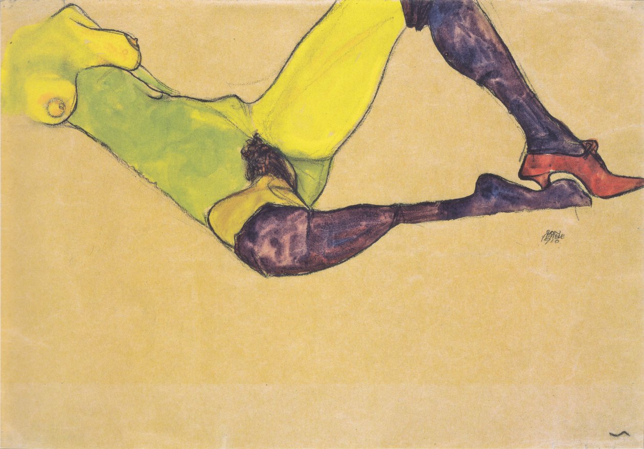 uzanmış kadın çıplak gövde by Egon Schiele