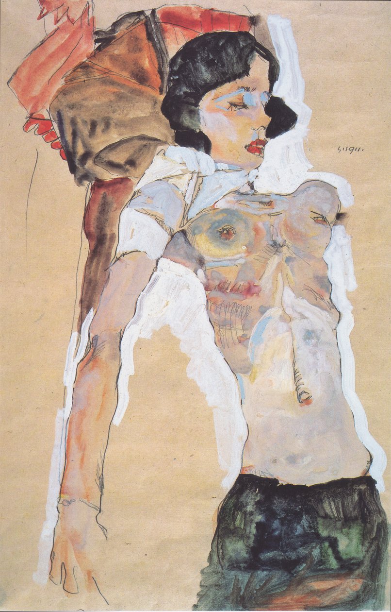 Yalan, yarı giyinik kız by Egon Schiele