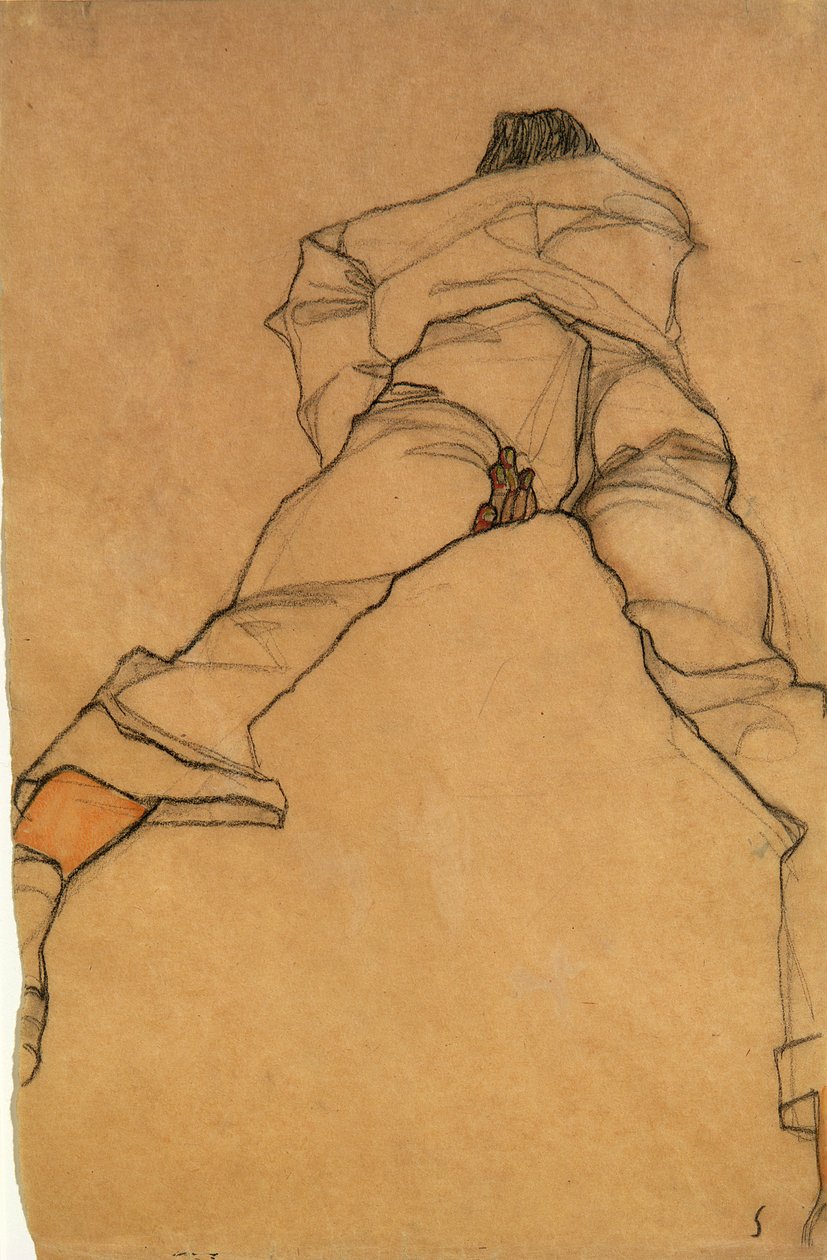 Yüzüstü Yatan Adam, arkadan görünüm, 1910 (kalem ve tuvalet) by Egon Schiele