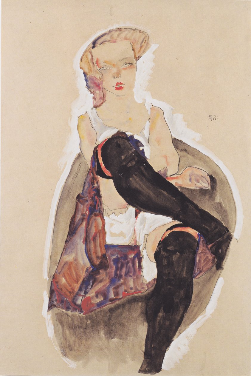 bağdaş kurup kız by Egon Schiele