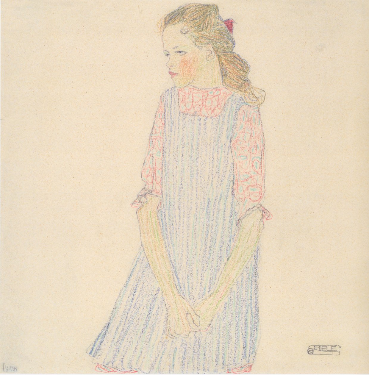 Kırmızı örgülü kız by Egon Schiele