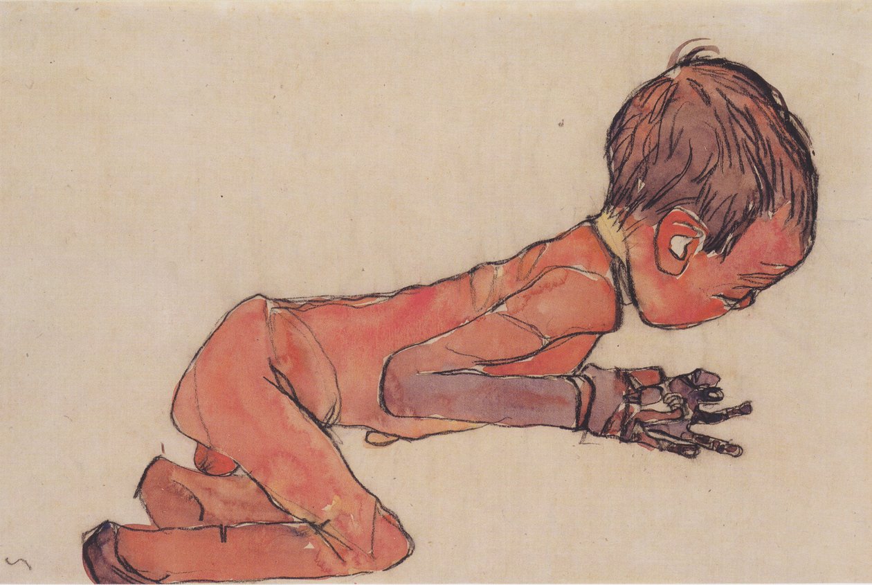 Bacakları çizilmiş yeni doğan bebek by Egon Schiele