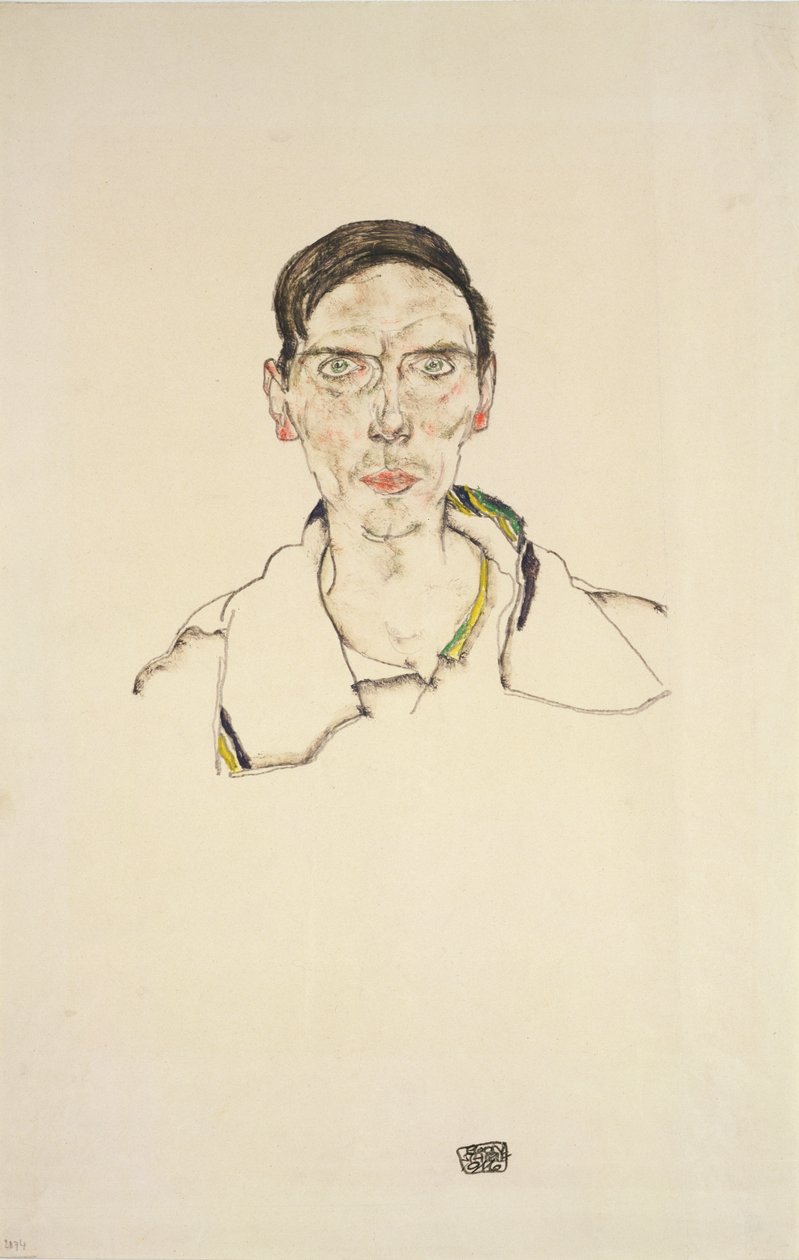 Spor kıyafetli genç bir adamın portresi, 1916 (kalem ve pastel boya) by Egon Schiele