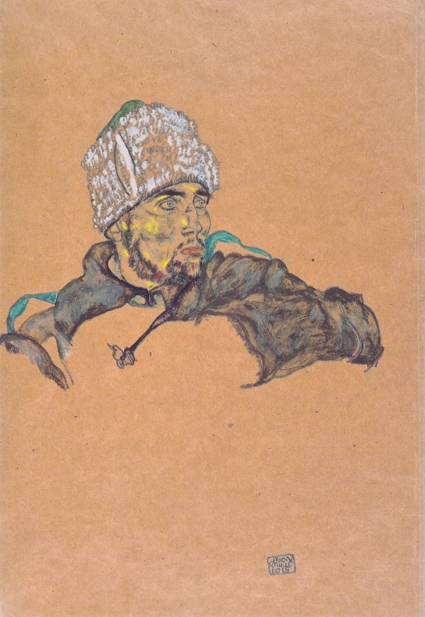 Kürk şapkalı Rus savaş esiri by Egon Schiele