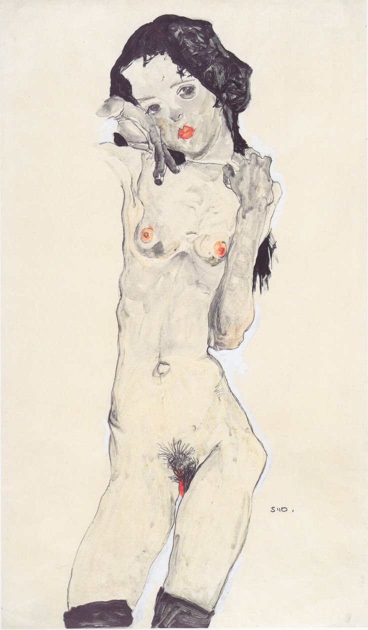 siyah saçlı kız eylemi by Egon Schiele