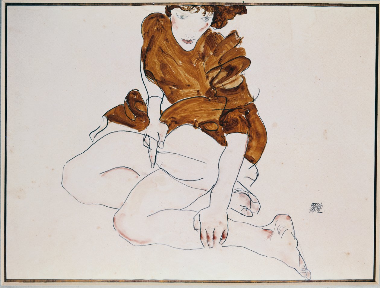 Oturan Kadın, 1912 (kağıt üzerinde kalem ve klozet) by Egon Schiele