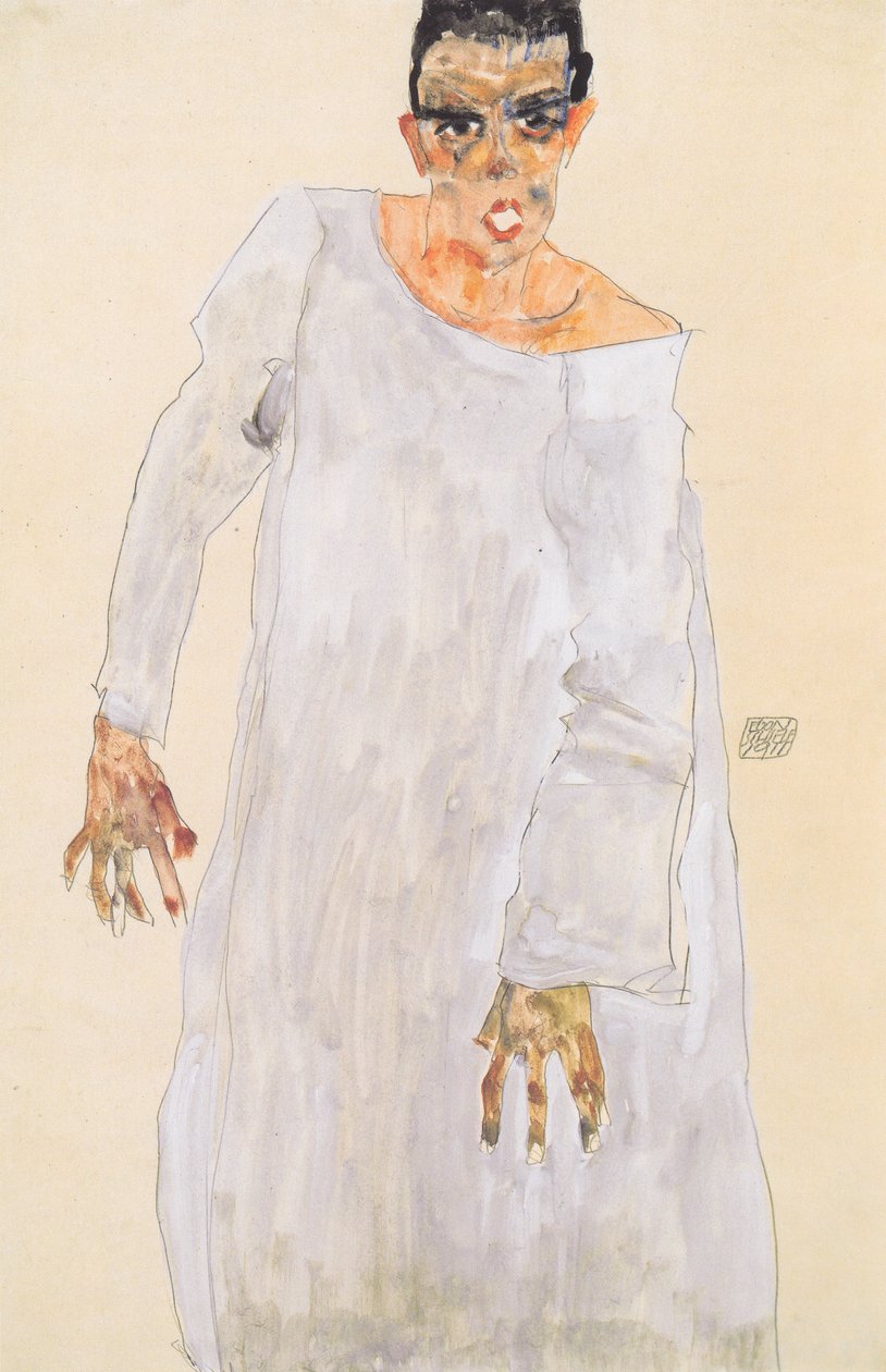 Beyaz bir elbise içinde kendi portresi by Egon Schiele