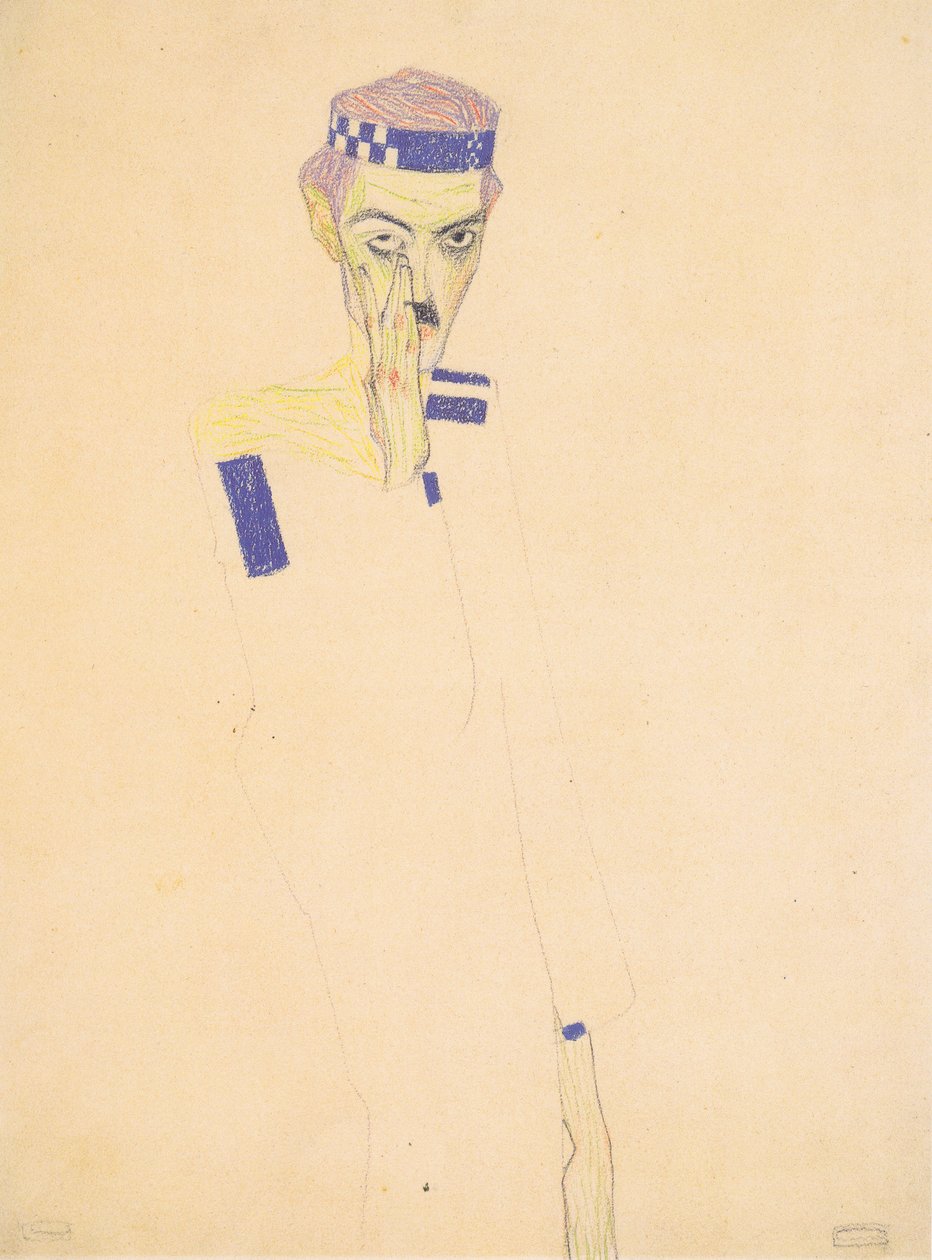 Bir kafa bandı ile kendi kendine portre by Egon Schiele