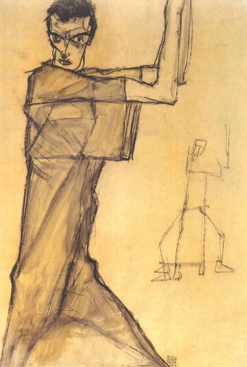 Kollarını kaldırarak kendi kendine portre by Egon Schiele