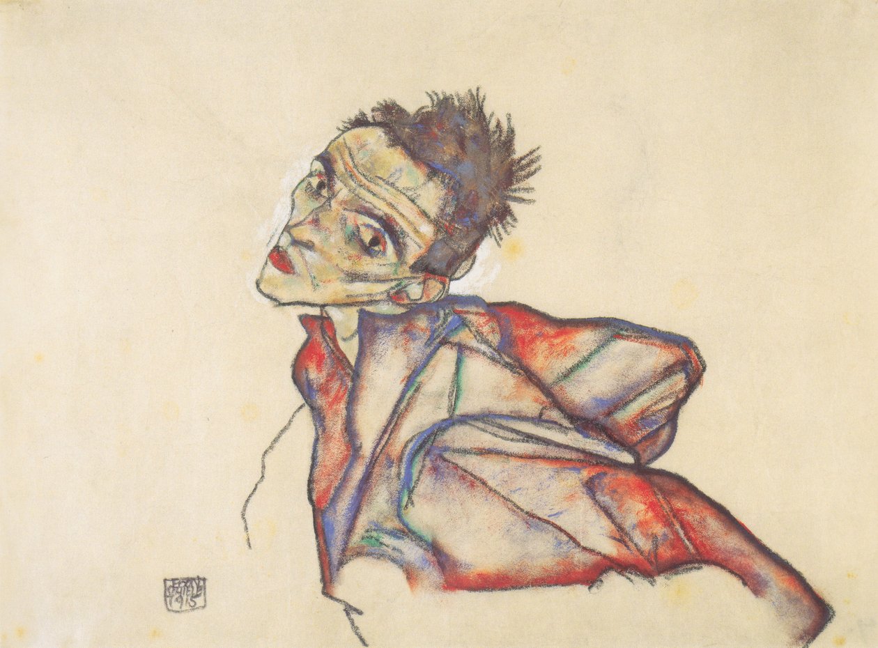 Geride tutulan kollarla otoportre by Egon Schiele