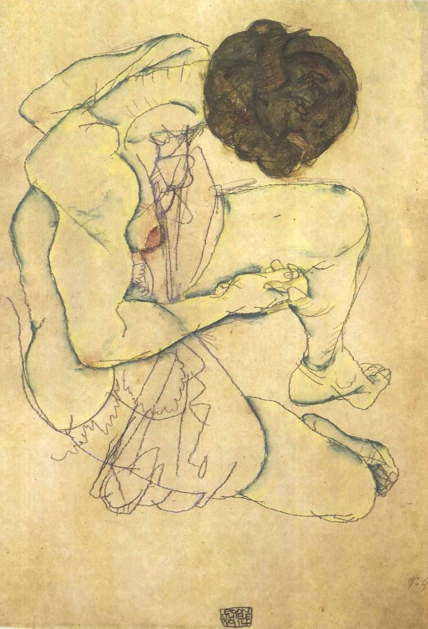 oturan kadın çıplak by Egon Schiele