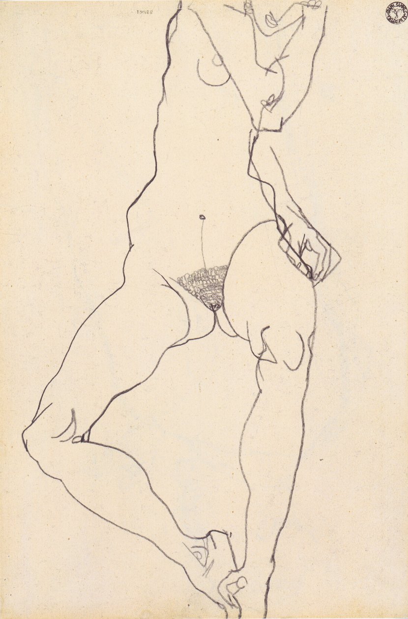 oturan kadın çıplak by Egon Schiele