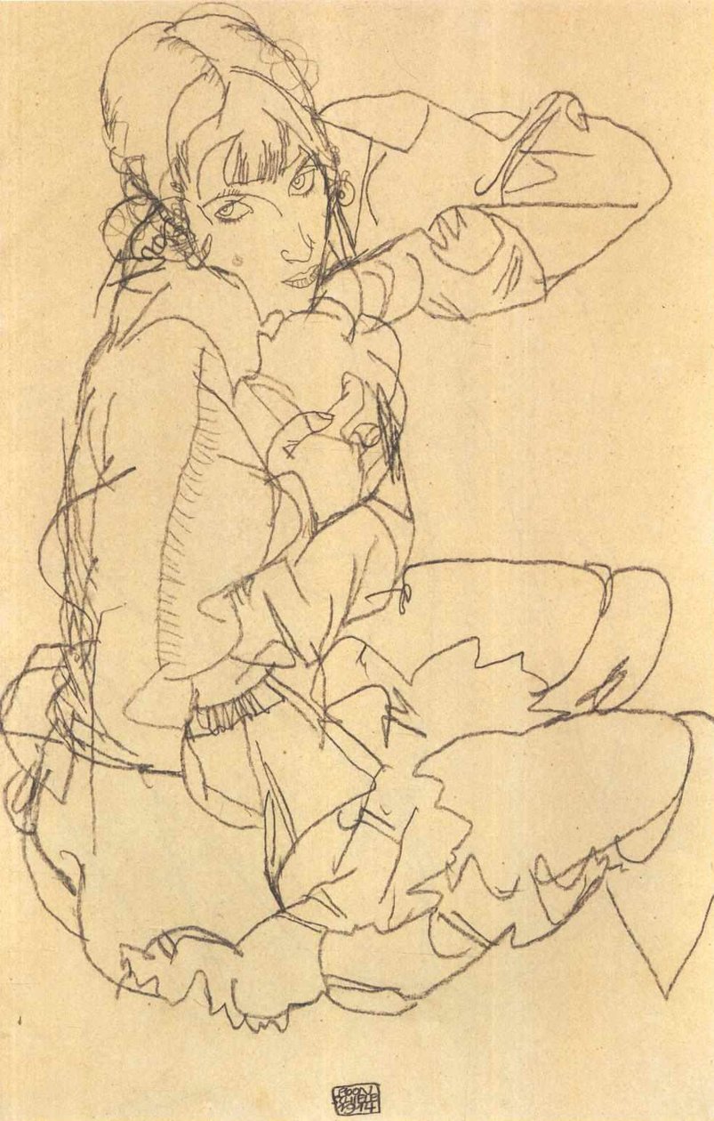 oturan kız by Egon Schiele