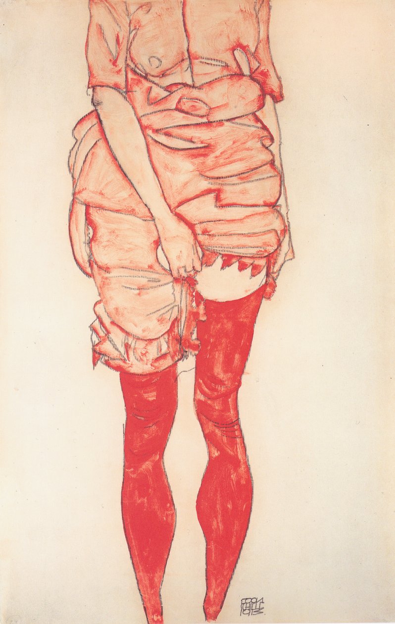 kırmızılı duran kadın by Egon Schiele
