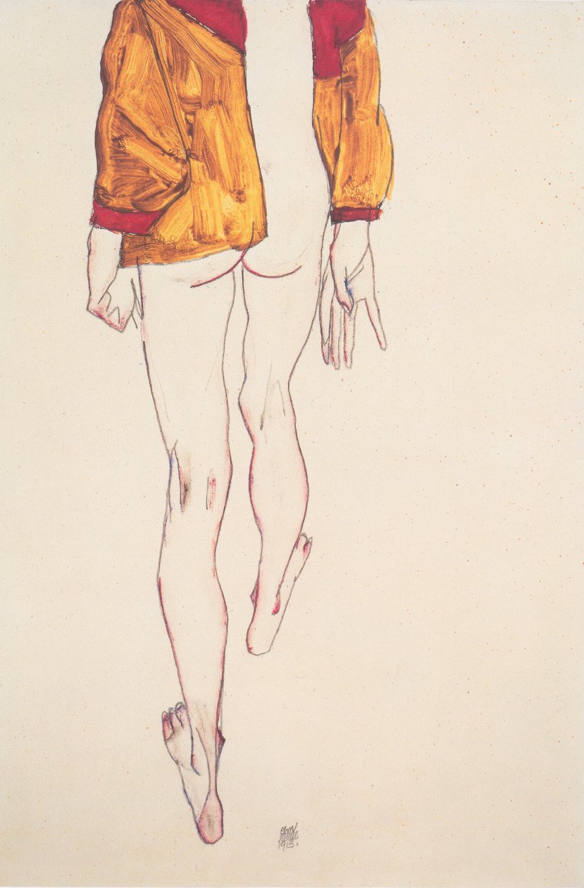 Kahverengi bir gömlek ile yarı zamanlı ayakta by Egon Schiele