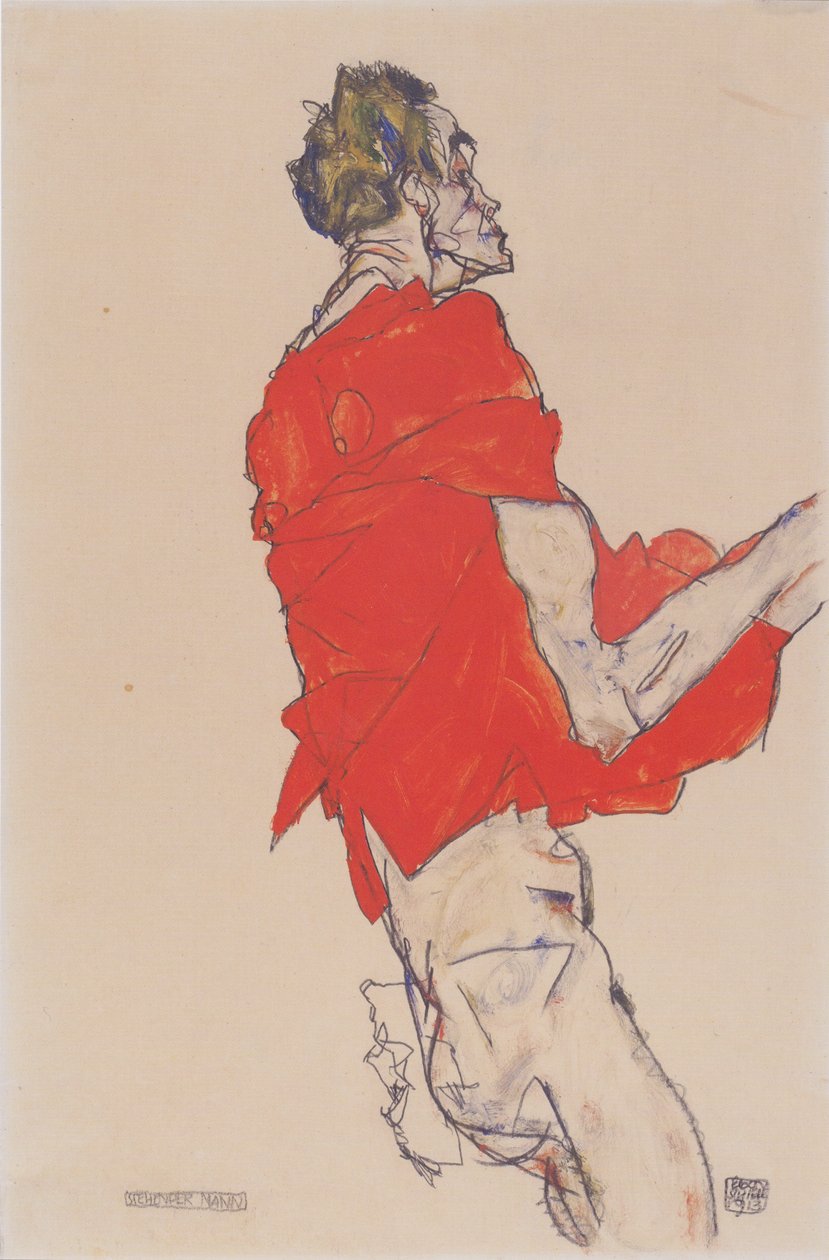 Ayakta duran adam (kırmızı gömlekli kendini ifade etme) by Egon Schiele
