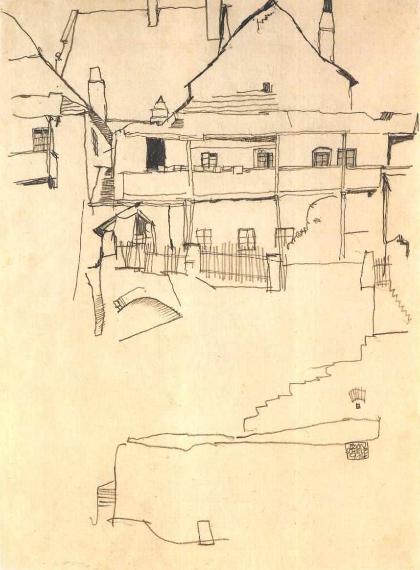 Kiremit çatılı resim evi için çalışma by Egon Schiele