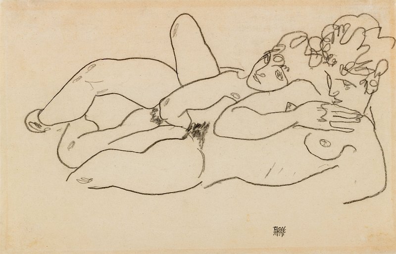 Düz yatan iki dosya by Egon Schiele