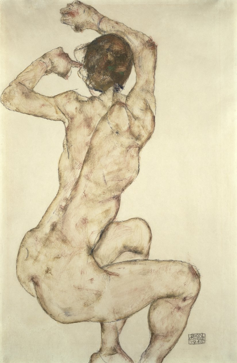 Çömelmiş Bir Çıplak, 1915 by Egon Schiele