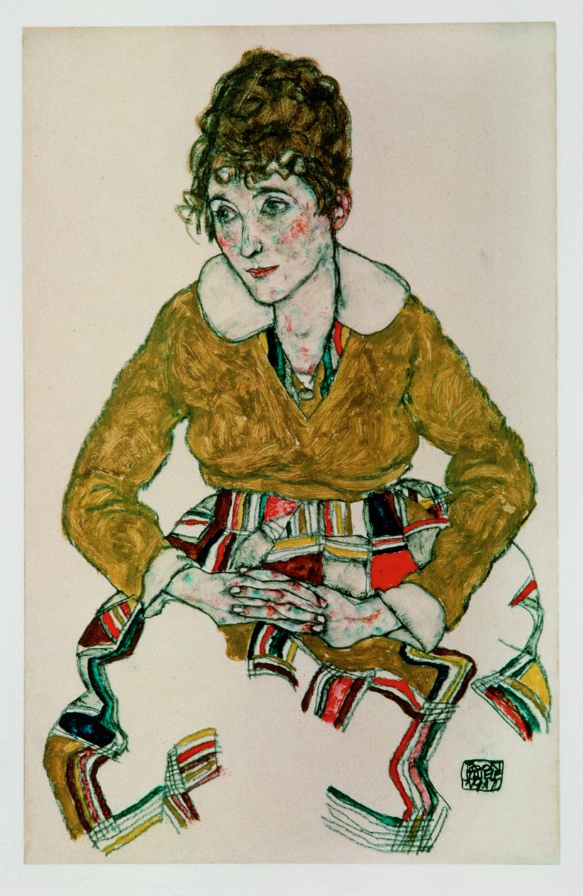 Bildnis der Gattin des Kuenstlers [Sanatçının Karısının Portresi] (guaj ve siyah pastel boya) by Egon Schiele