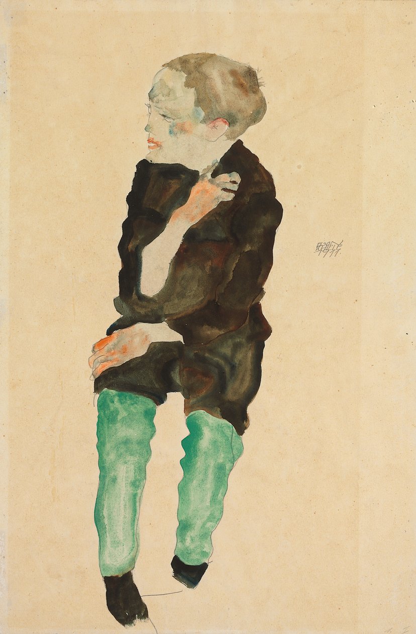 Yeşil Çoraplı Çocuk; Bub mit grunen Strumpfen, 1911 by Egon Schiele