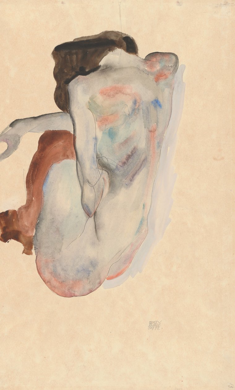 Çömelmiş Çıplak Ayakkabı ve Siyah Çorap, Arkadan Görünüm, 1912. by Egon Schiele