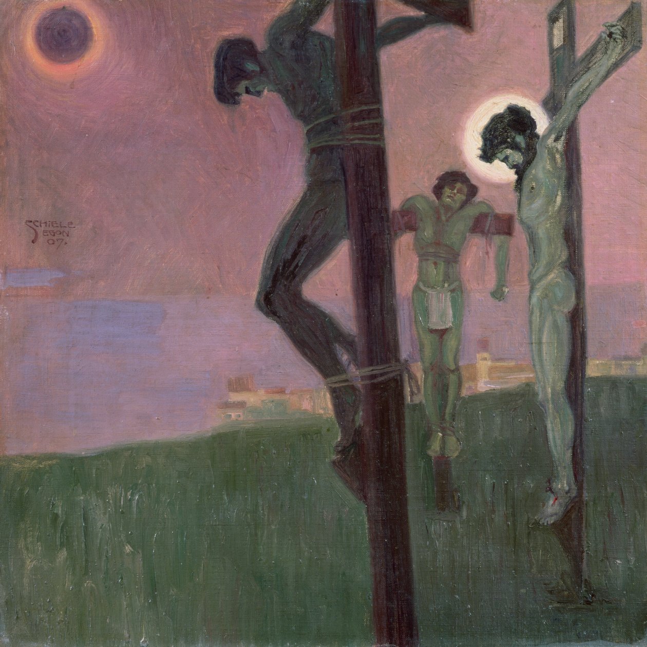 Kararmış güneş ile çarmıha germe by Egon Schiele