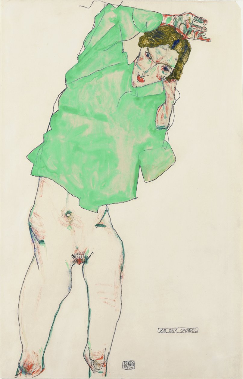 Aynadan Önce - Aynadan Önce, Schiele, Egon (1890-1918). Kalem, Kağıt üzerine guaj, boyut: 48.3x32.1 by Egon Schiele