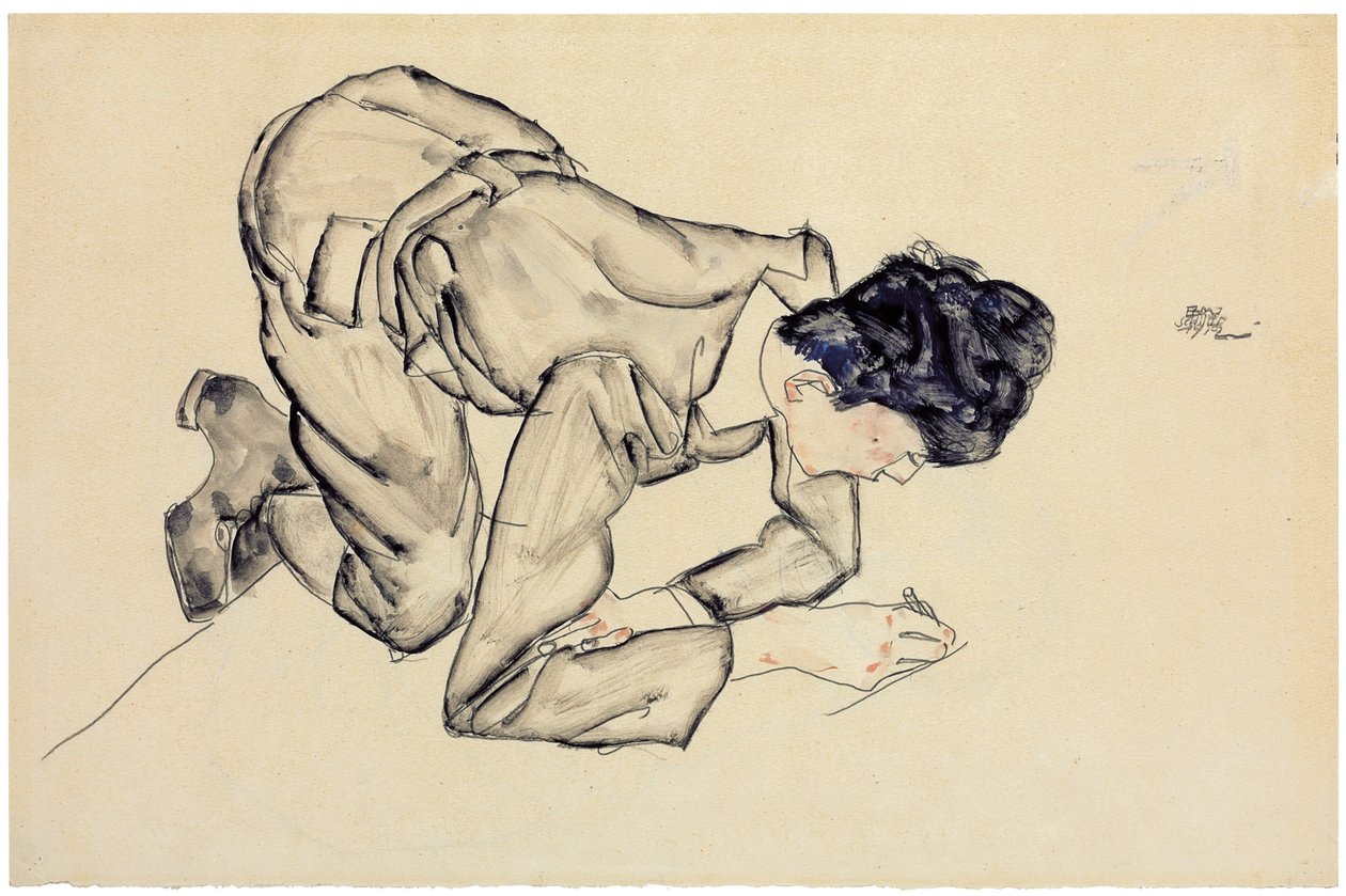 Erich Lederer yerde çizim yapıyor, 1912 by Egon Schiele