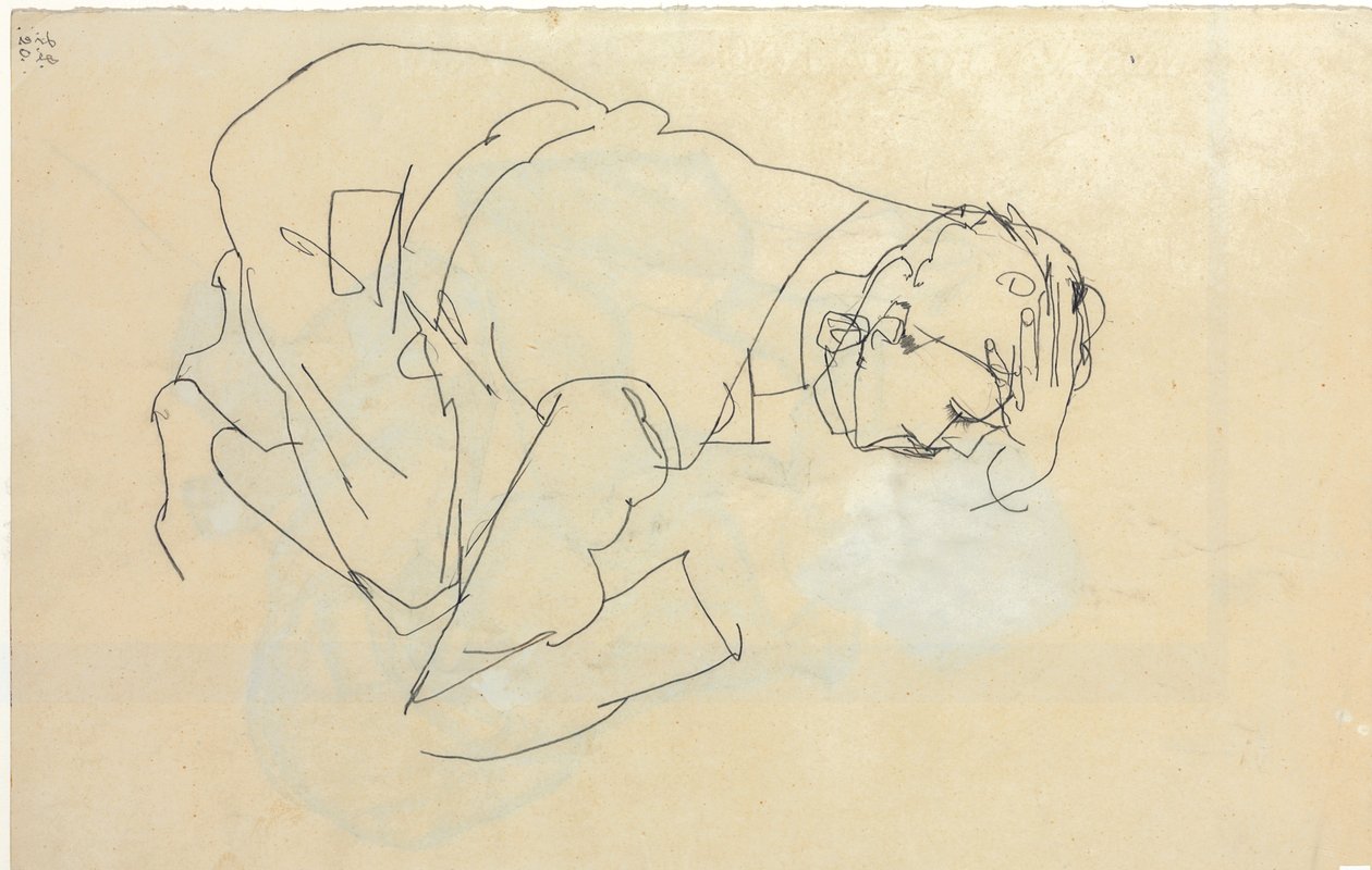 Erich Lederer profilde, göğüs göğüse, 1912 by Egon Schiele