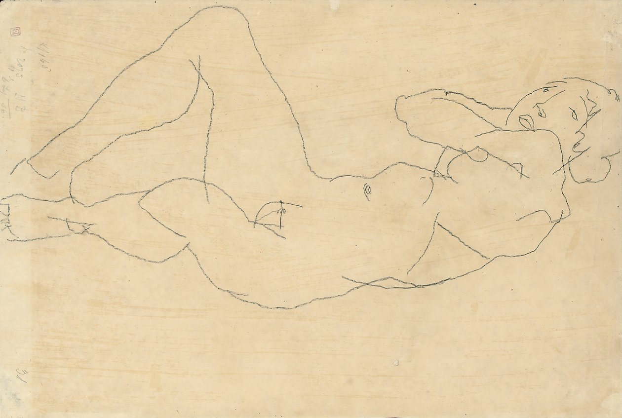 Elleri Başın Arkasında Çıplak Kadın, 1914 by Egon Schiele