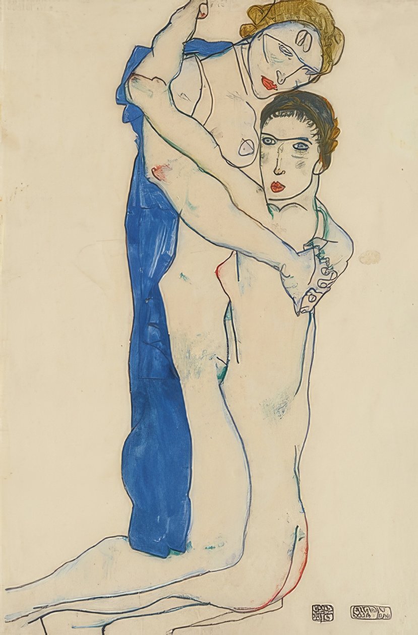 Kız arkadaş, pembe-mavi. 1913 by Egon Schiele